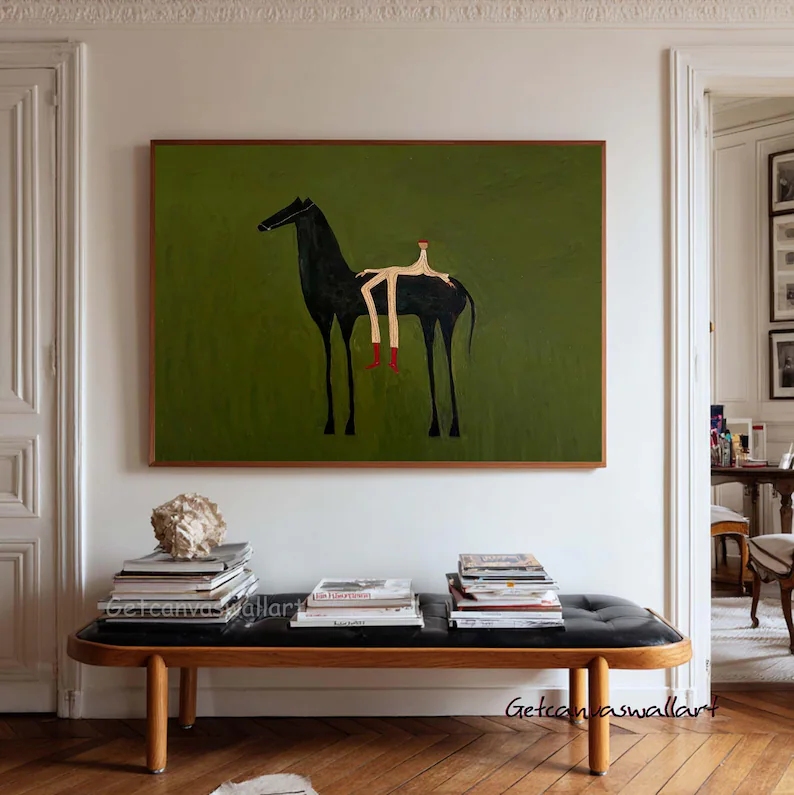 Art Print Framed - Modern Soyut Batı Atı ve Figür
