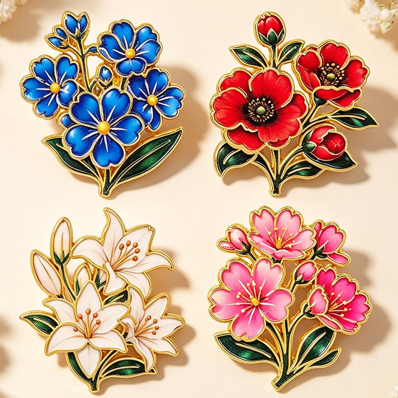 Sevimli Vintage Renkli Çiçekli - Enamel Pin Set incelemesi ve fiyatı