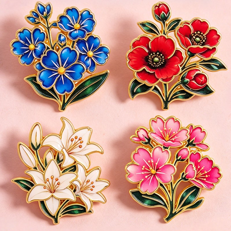 Sevimli Vintage Renkli Çiçekli - Enamel Pin Set incelemesi ve fiyatı