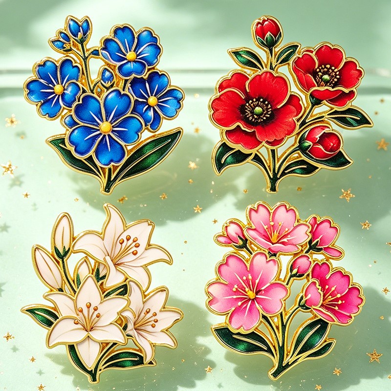 Sevimli Vintage Renkli Çiçekli - Enamel Pin Set incelemesi ve fiyatı